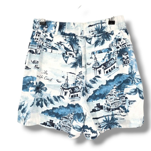 Cynthia Rowley‎ Amalfi Coast Print Linen Blend Shorts High Waist Casual Medium - Picture 2 of 10
